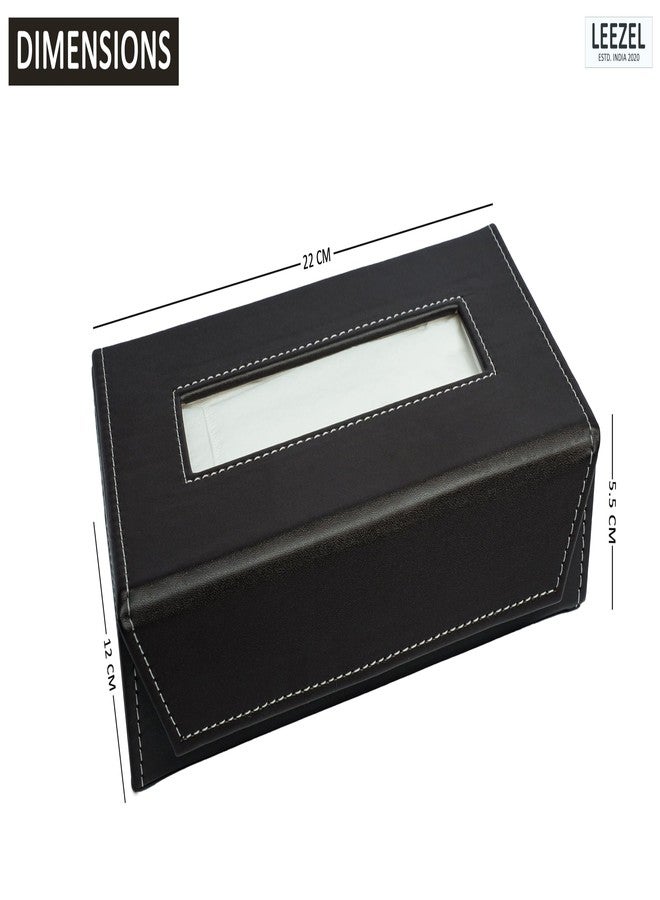 LEEZEL Tissue Box Holder - Tissue Holder - Car Tissue Box Holder - Tissue Dispenser for Bathroom - Leather Tissue Box - Napkin Box (Complementary- 2 Ply 100 Pulls Facial Tissue) (Chocolate) - Image 2